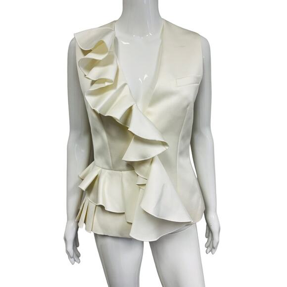 Viktor & Rolf Tops - VIKTOR & ROLF Cream Front Vest Ruffle Accent V-Neck Top Blouse Size 42
